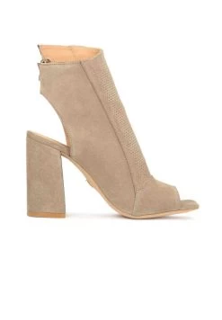 Kazar Imani - Suede Booties On A Wide Heel With An Open Toe - Sandales À Talons Hauts - Taupe