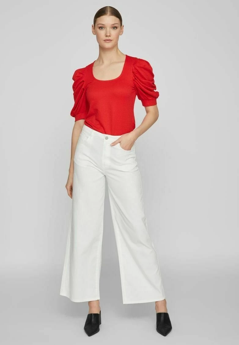 Vila Mit Kurzen Ärmeln Detailreiches - T-Shirt Imprimé - Flame Scarlet – Image 2