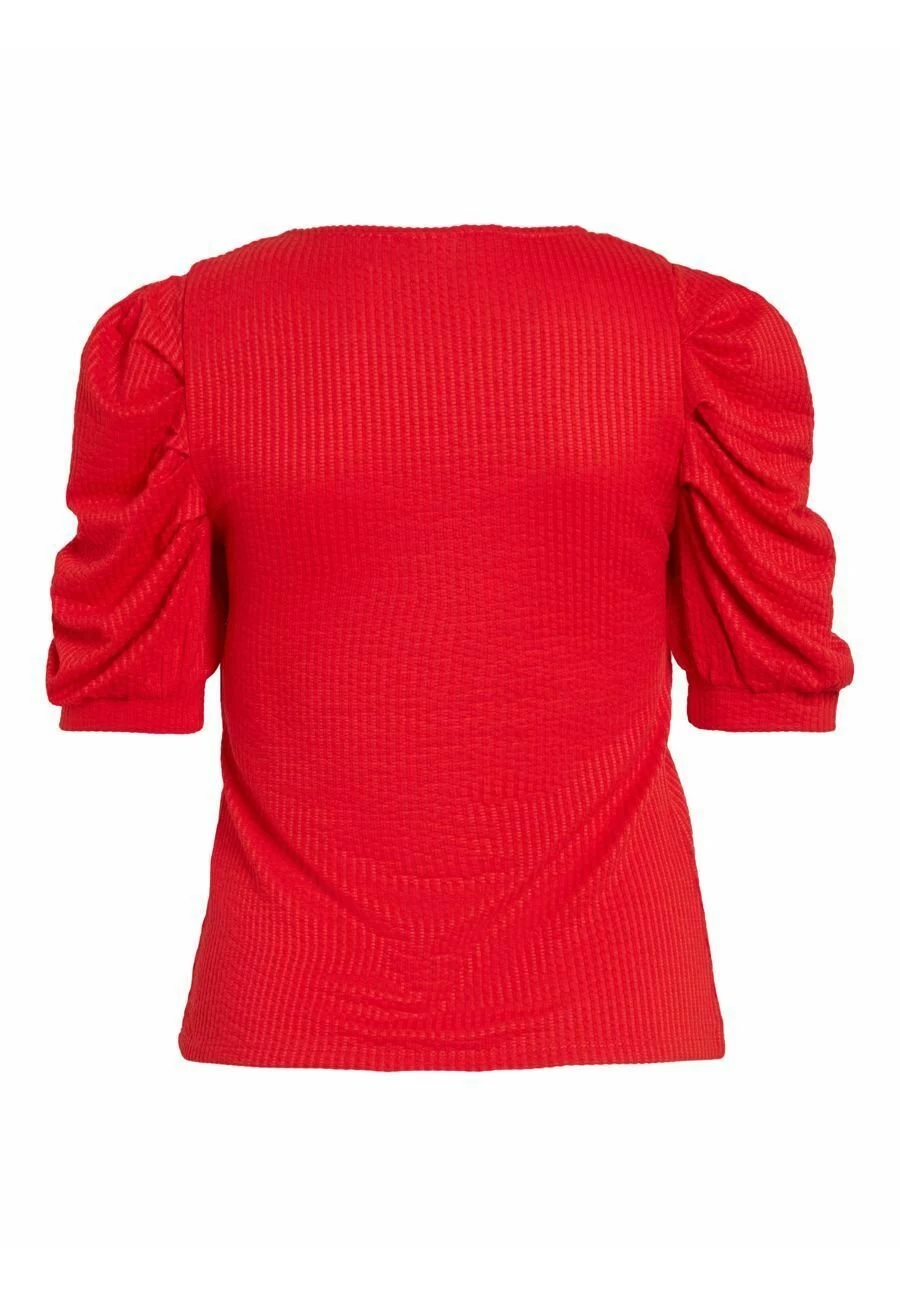 Vila Mit Kurzen Ärmeln Detailreiches - T-Shirt Imprimé - Flame Scarlet – Image 7