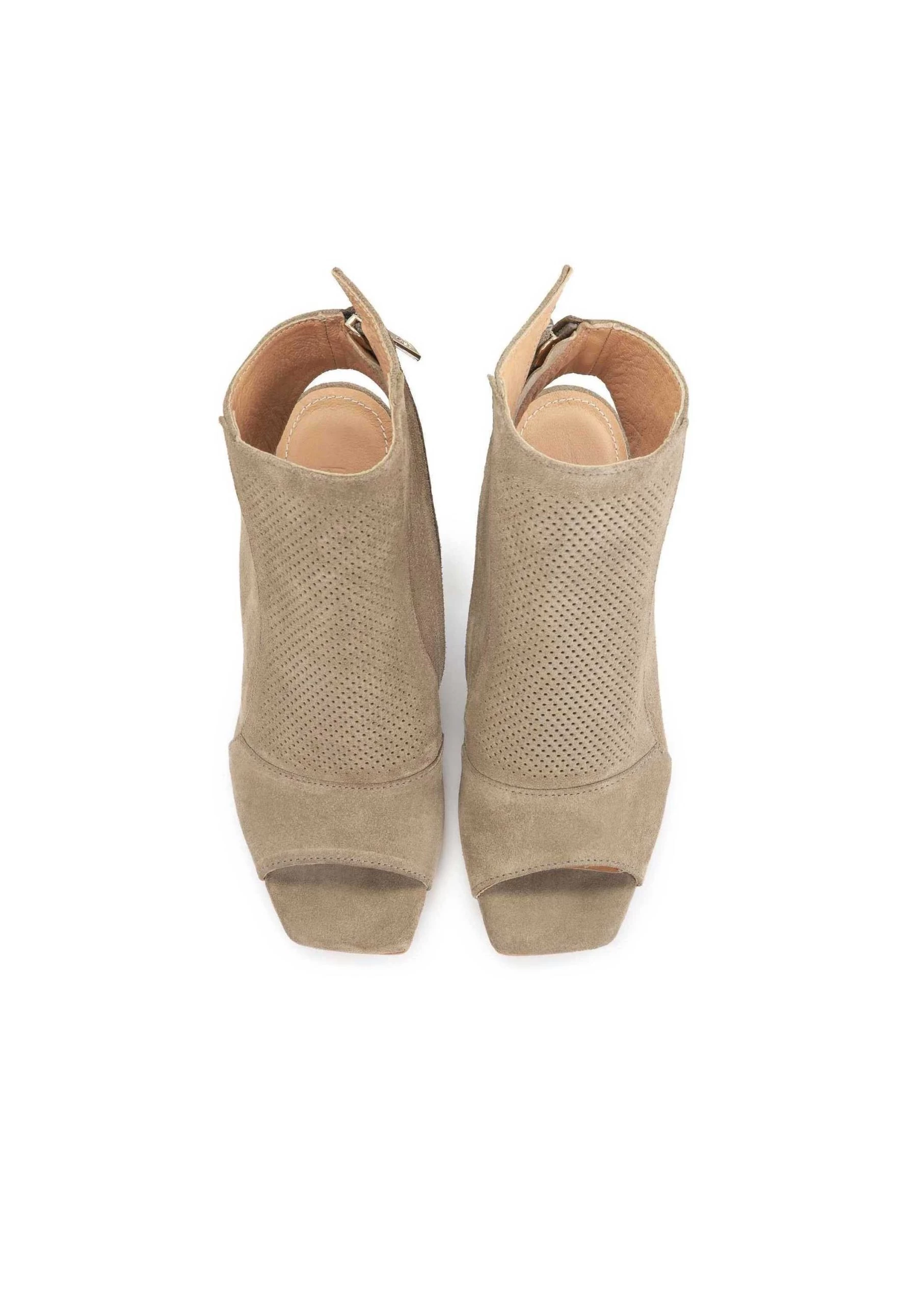 Kazar Imani - Suede Booties On A Wide Heel With An Open Toe - Sandales À Talons Hauts - Taupe – Image 4