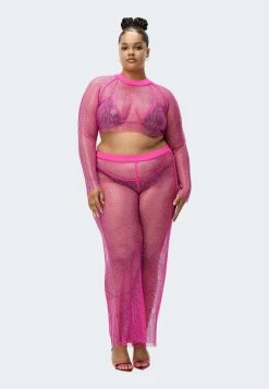 Adidas Originals Ivy Park Crystal Mesh Cover-Up Plus Size - Pullover - Shock Pink