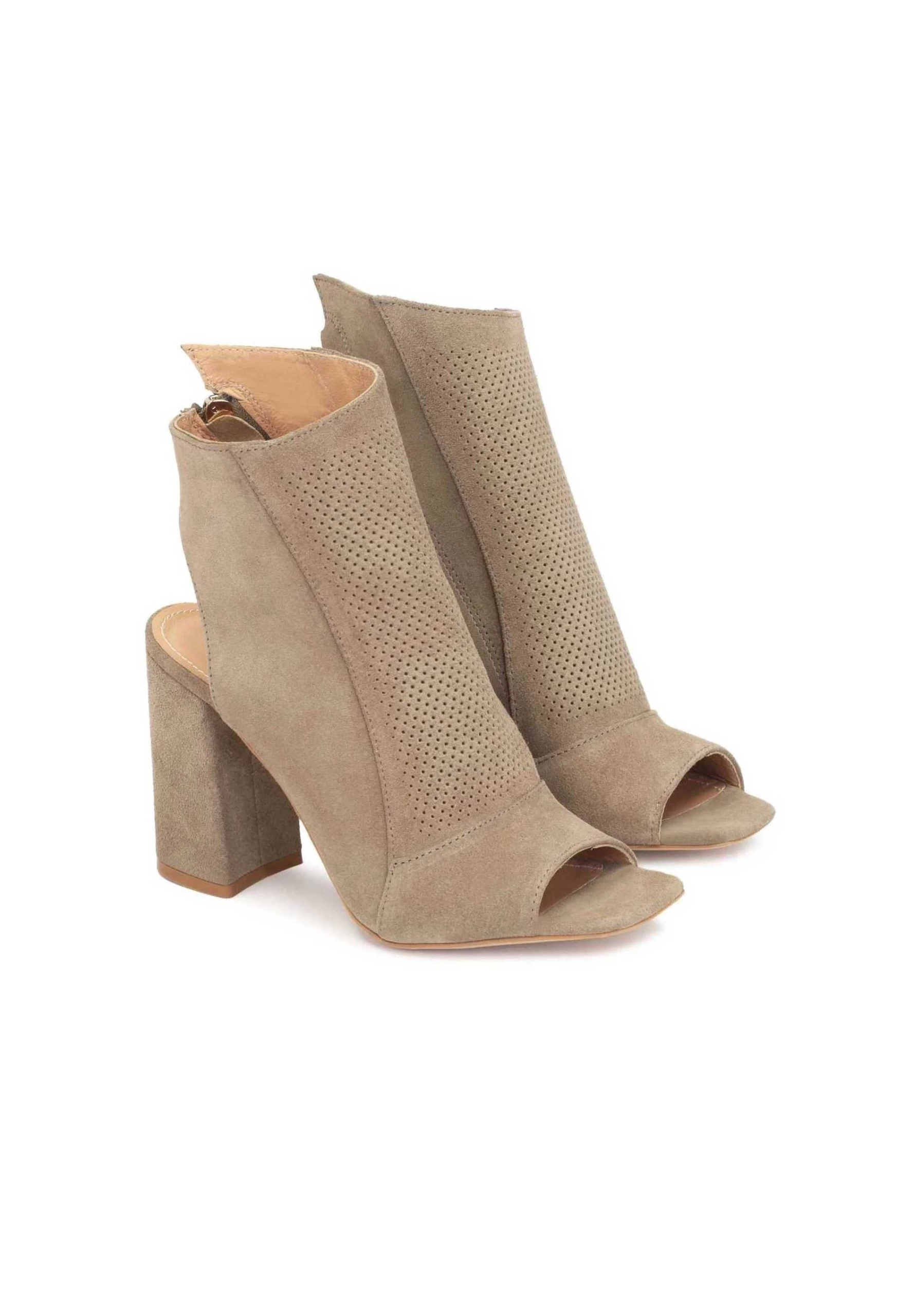 Kazar Imani - Suede Booties On A Wide Heel With An Open Toe - Sandales À Talons Hauts - Taupe – Image 2