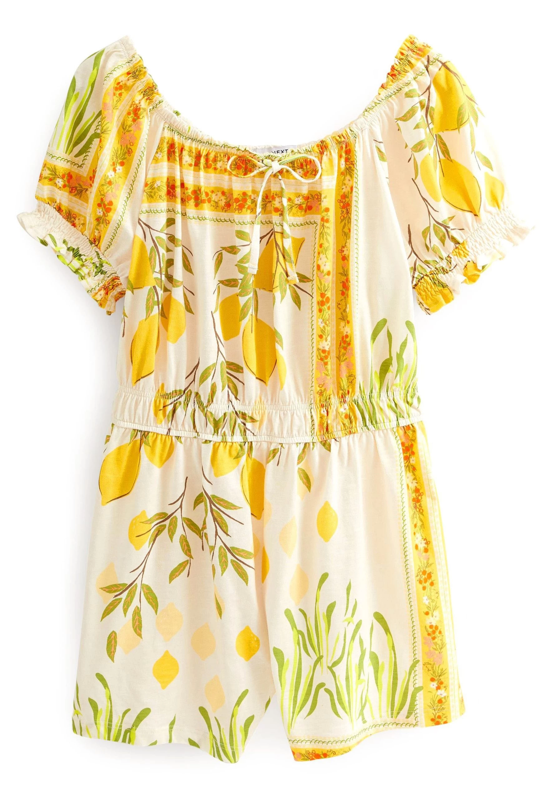 Next Puff Sleeve Bardot Play Standard - Combinaison - Ecru Cream Lemon Print – Image 4