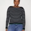 Vero Moda Curve Vmalma Ls Boatneck Button Curve - Pullover - Black/Snow White/Bright Green