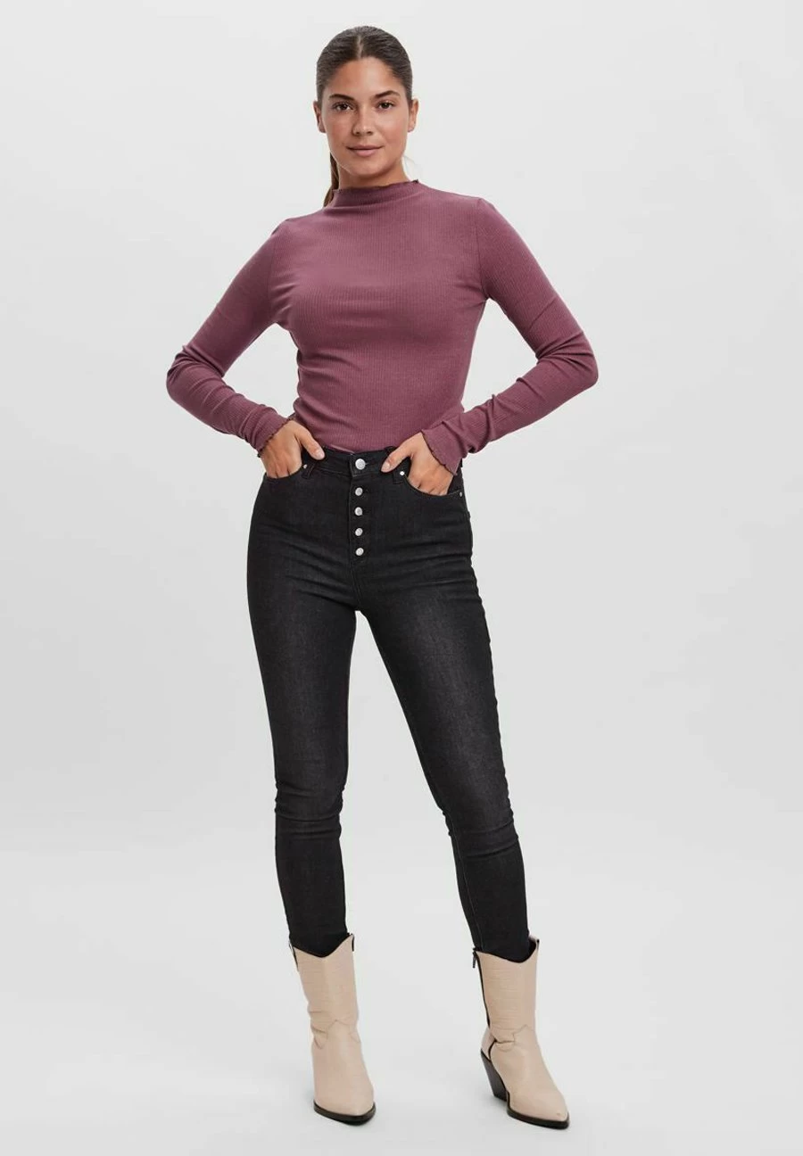 Vero Moda Vmvio L S High Neck Ga Noos - T-Shirt À Manches Longues - Rose Brown – Image 2